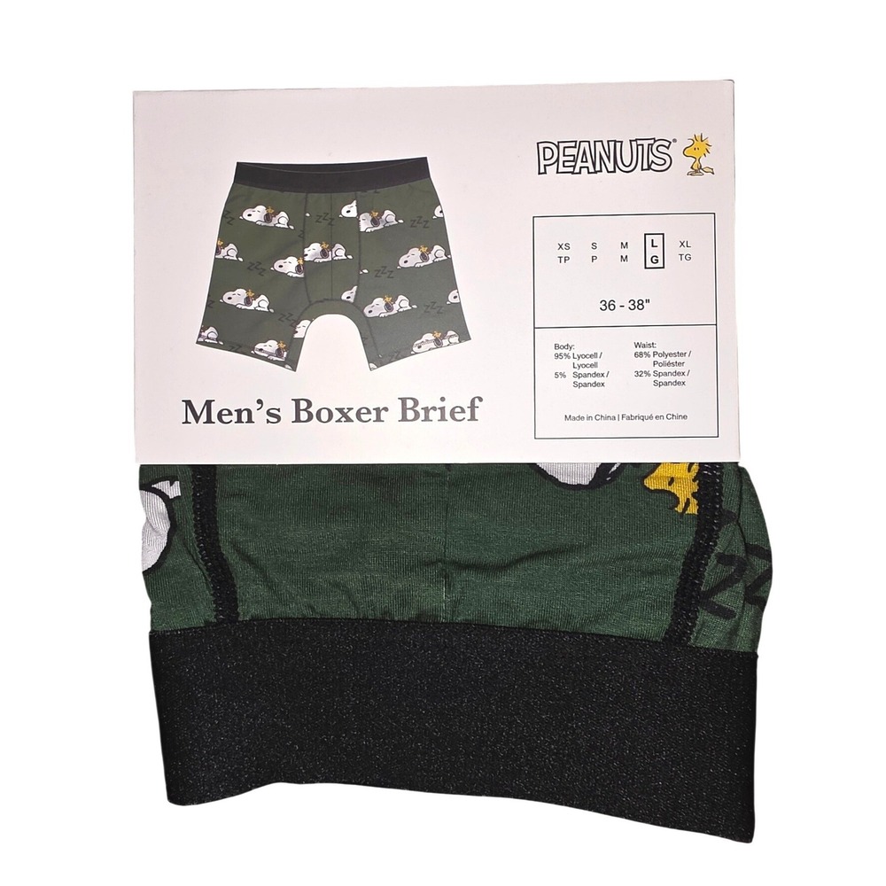 Peanuts Snoopy Woodstock Mens Boxer Briefs Green Size Large L 36-38 New